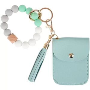 NWT Women's Car Key Ring Bracelet Blue Beaded Keychain Wallet Bag Charm